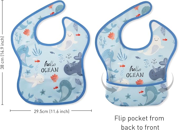 Mess Proof Baby Bib 3 Pack, Waterproof Led Weaning Baby Feeding Bibs - Image 3