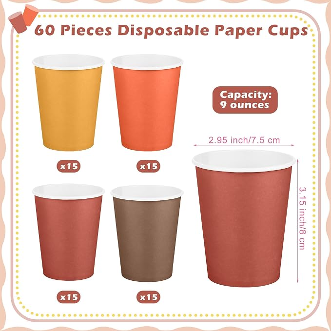 URATOT 60 Pieces 9 Ounce Disposable Paper Cups Autumn Color Party Cups - Image 2