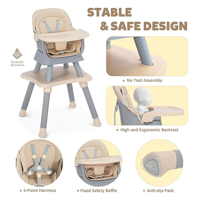 Baby High Chair, 8 in 1 Convertible Highchairs - Image 4