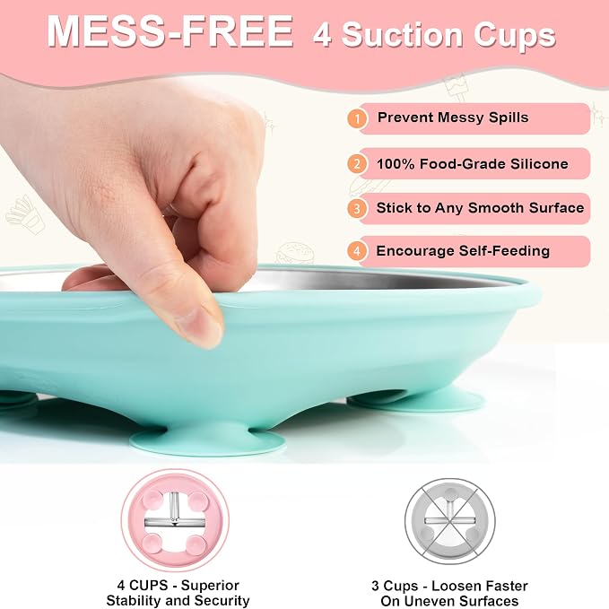Bella's Friends Stainless Steel Toddler Plates Silicone Suction, 3 Packs - Image 5