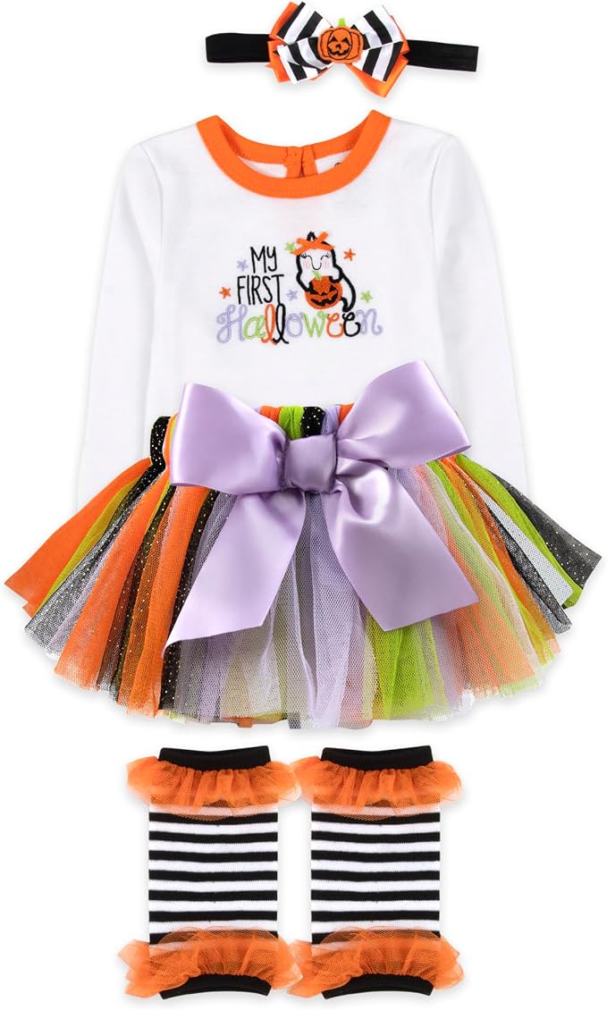Baby Girl Holiday Outfit 4-Piece Set – Long Sleeve Bodysuit, Tutu Skirt & - Image 2