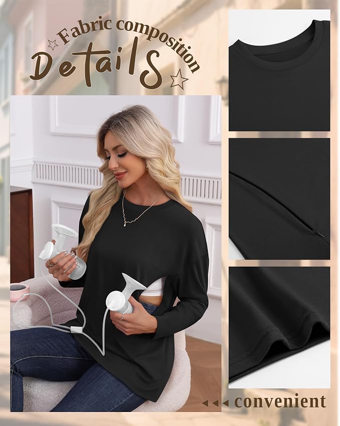 3 Pack Women's Nursing Breastfeeding Tops, Long Sleeve Maternity Shirts - Image 4