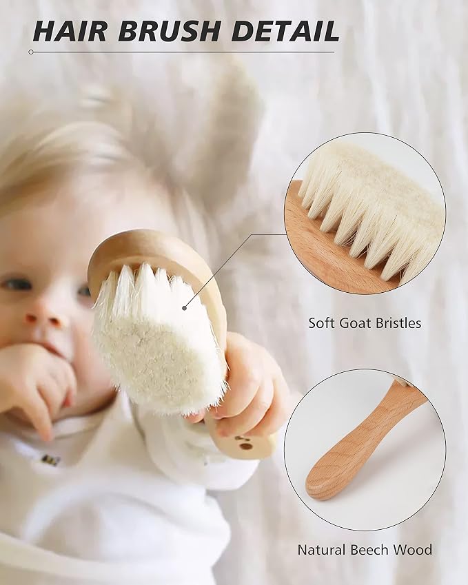 Baby Hair Brush, Natural Soft Goat Bristles Cradle Cap Brush - Image 3