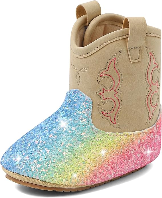 MK MATT KEELY Leather Western Boots Cowboy Bootie Soft Sole Non-Slip Crib Shoes by MKMATTKEELY