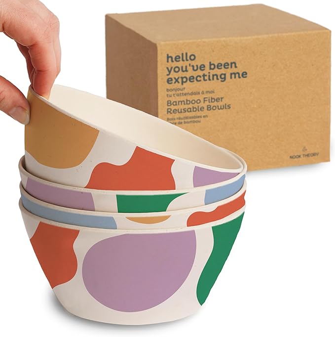 Nook Theory 4 Pack Bamboo Bowls - 22 Oz Reusable Bowl by NookTheory