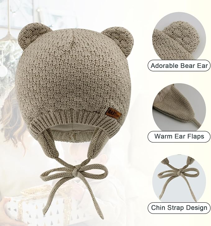 XIAOHAWANG Baby Hat Cute Bear Toddler Earflap Beanie Warm - Image 4
