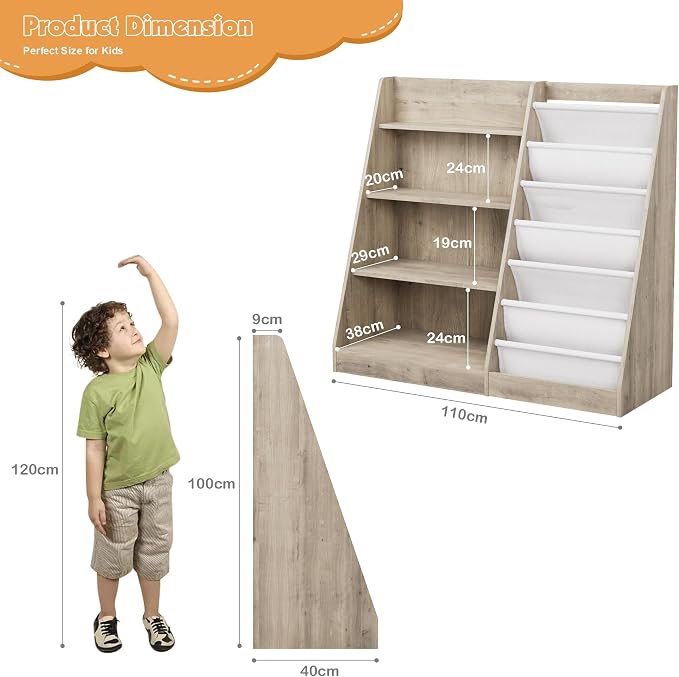 Kids Bookshelf Wood Toy Storage Organizer Cabinet Children Bookcase Toddler - Image 9