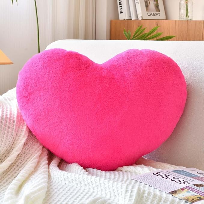 Hot Pink Heart Pillows, Cute Heart Decorative Pillow, Heart Shaped Throw Pillows by XVTRU