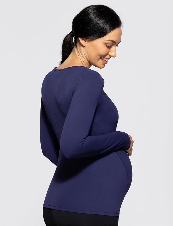 POSHDIVAH Women's Maternity Long Sleeve T Shirts Scoop Neck Pregnancy Tee Top - Image 3