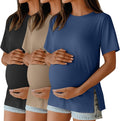 Ficerd 3 Pack Women's Maternity T Shirts, Short Sleeve Side Split Pregnancy by Ficerd