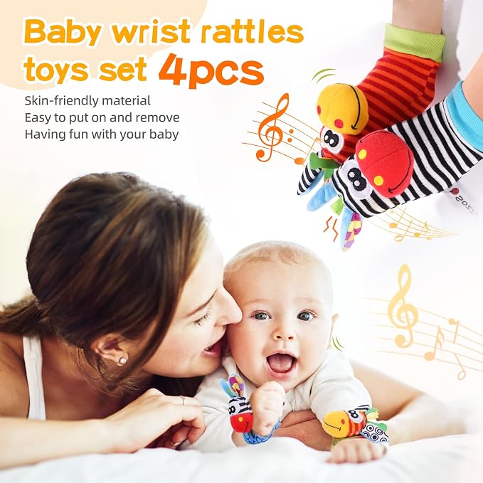 Baby Toys 0-6 Months, Wrist Rattles Foot Finder Socks Set, Infant Rattle Socks - Image 2