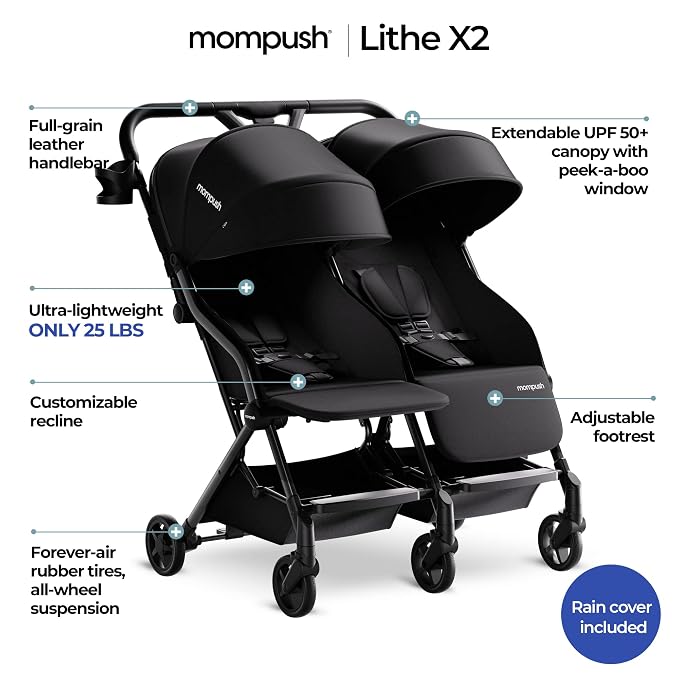 Mompush Lithe Double Stroller, Lightweight Side by Side Stroller - Image 2