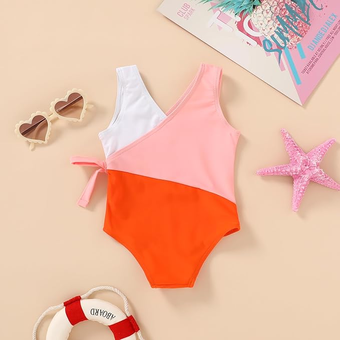 Happy Town Toddler Swimsuit Girl One Piece Bathing Suit Color Block Swimwear - Image 2
