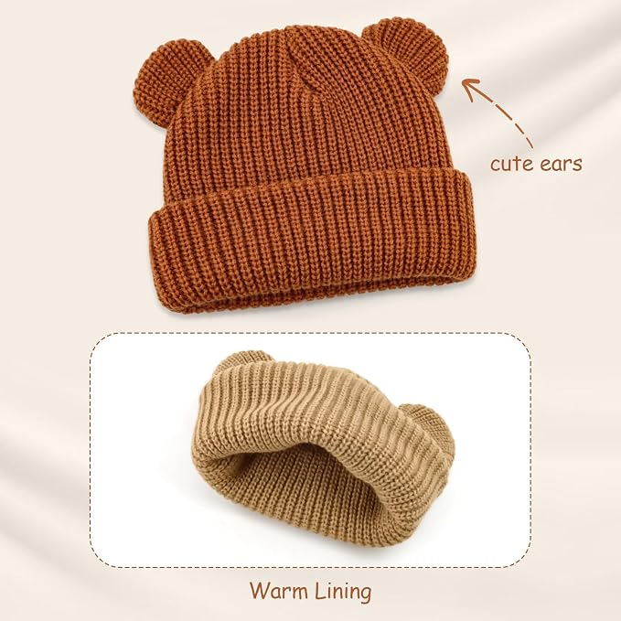 Toddler Boy Winter Hat Baby Knit Beanie Girl Warm Hats Kid Bear Ear Beanies - Image 4