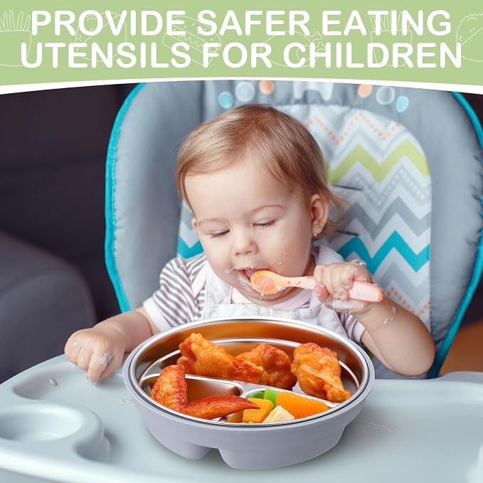 Nuogo 3 Pcs Stainless Steel Baby Suction Plates - Image 3