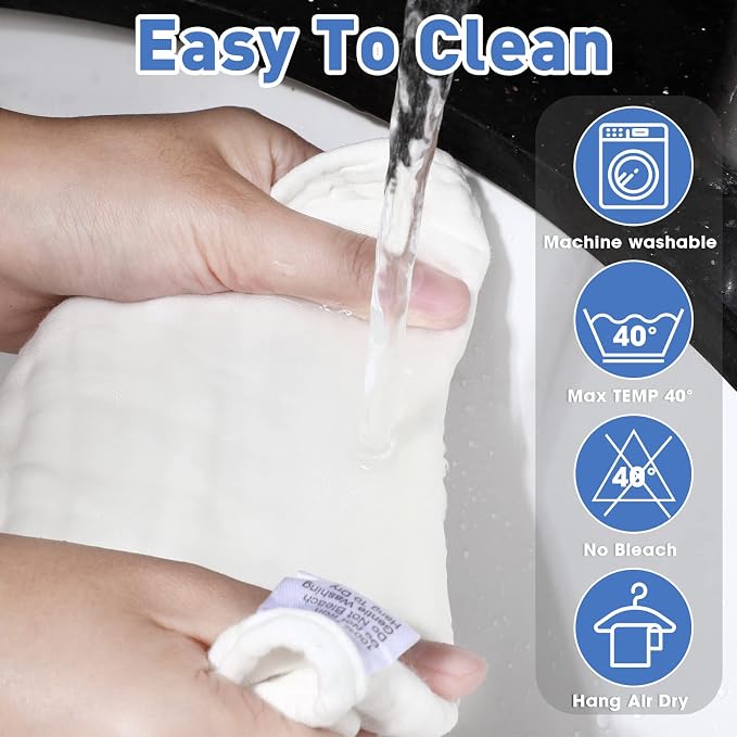 Reginary 30 Pack White Muslin Baby Bibs Bulk Adjustable 6 Layers Baby Bandana - Image 4