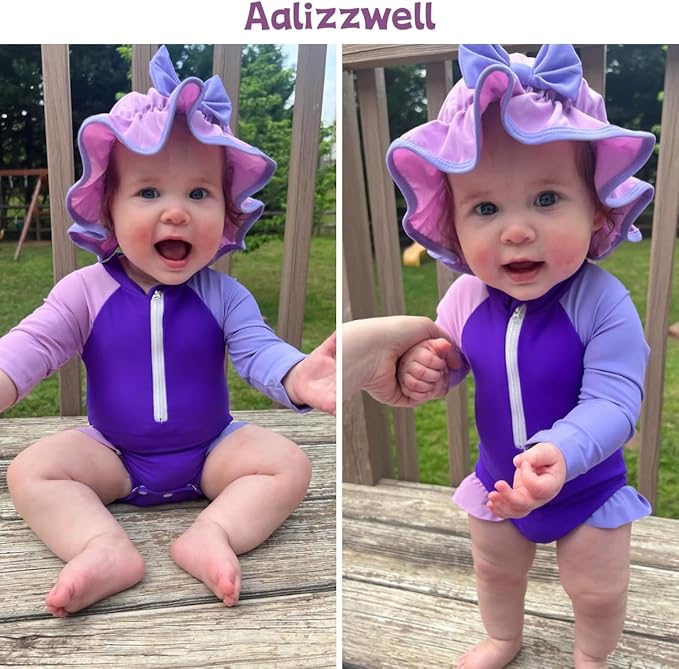 Aalizzwell Baby Girls Long Sleeve One Piece Swimsuit - Image 3