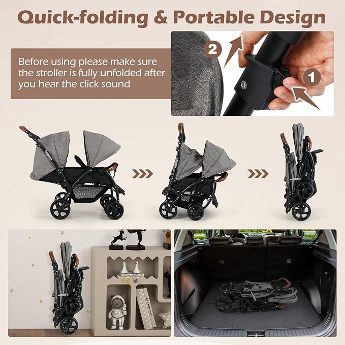 INFANS Double Stroller, Foldable Baby Tandem Stroller - Image 7