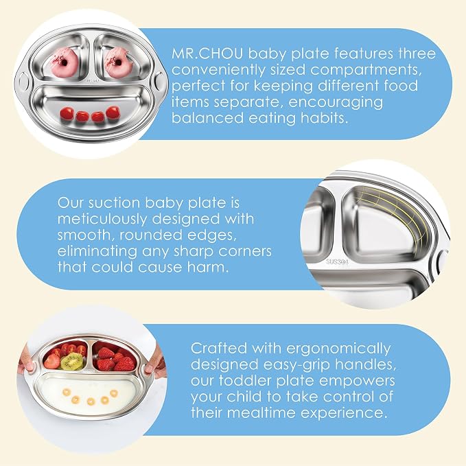 MR. CHOU Stainless Steel Baby Suction Plate, Divided Plates - Image 3