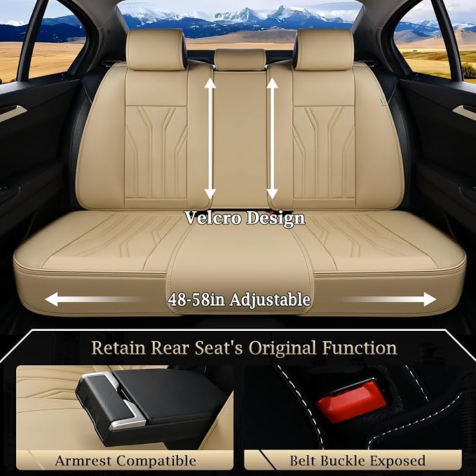 FLORICH Rear Seat Covers Leather Car Seat Covers Waterproof Back Seat Cover - Image 2