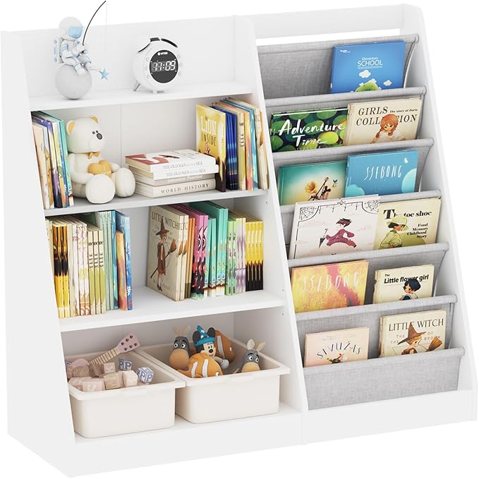 White Kids Bookshelf Wood Toy Storage Organizer Cabinet Children Bookcase by HedoAjim