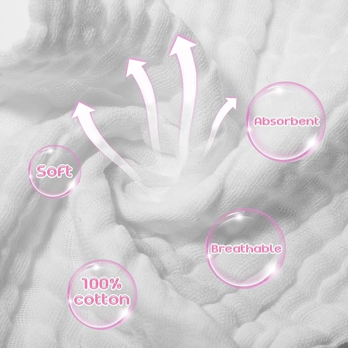 Breling 20 Pcs Baby Muslin Washcloth 12 x 12 Inch 100% Cotton Soft and - Image 3