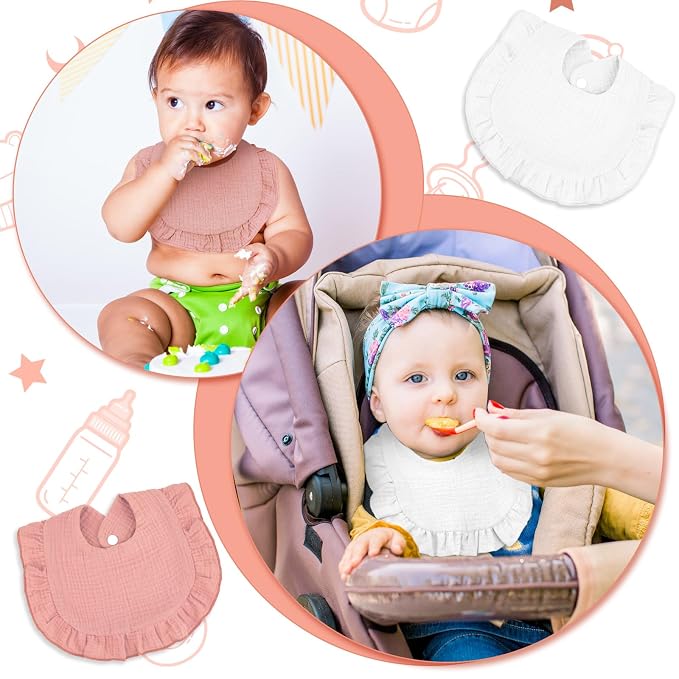 Seematn 10 Pcs Baby Muslin Bibs Drool Bibs Bandana Ruffle Soft Cotton - Image 5