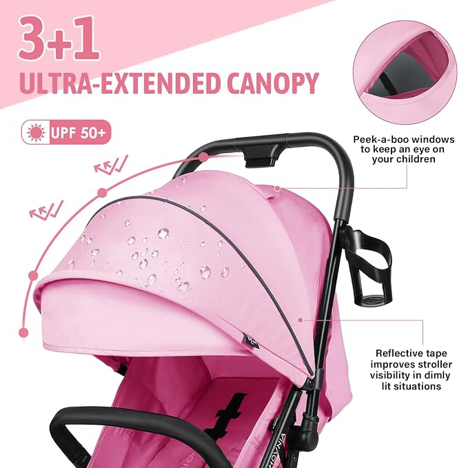 Lightweight Stroller, One-Hand Fold Compact Travel Stroller from Birth to 55 lbs - Image 2