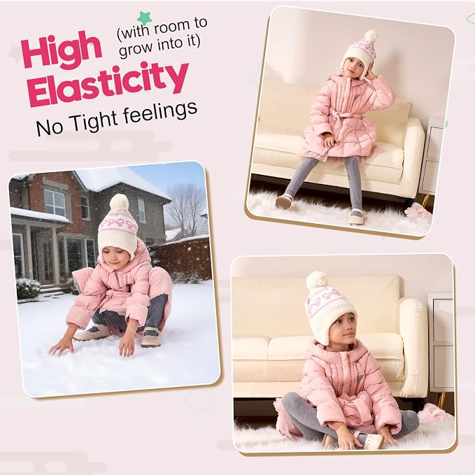 Moon Kitty Baby Girls Earflaps Knit Hats Infant Baby Beanies6-12Months - Image 2