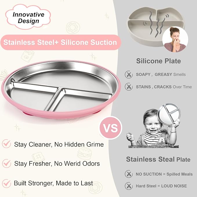 Bella's Friends Stainless Steel Toddler Plates Silicone Suction, 3 Packs - Image 2