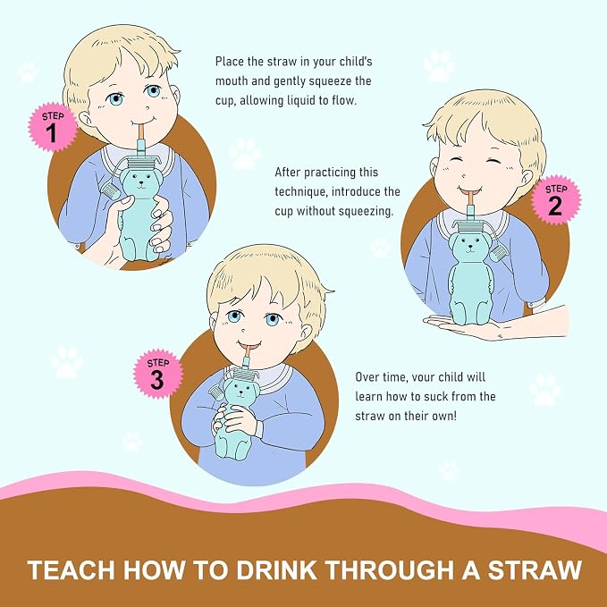 Honey Bear Silicone Straw Cup, Babies Water Drinking Cup, 8-Ounce Therapy Sippy - Image 5