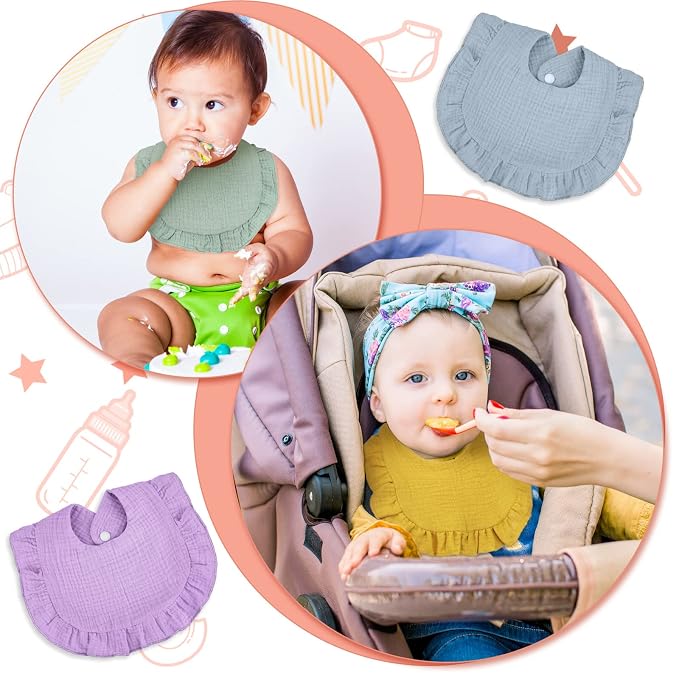 Seematn 10 Pcs Baby Muslin Bibs Drool Bibs Bandana Ruffle Soft Cotton - Image 7