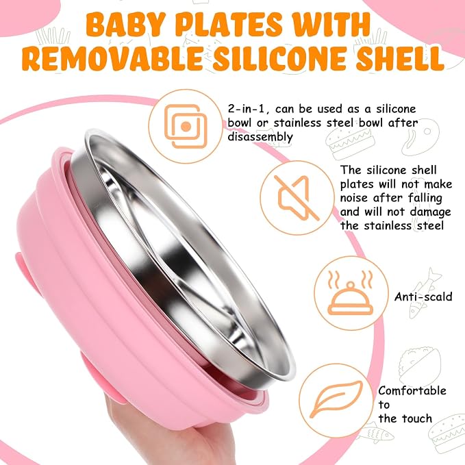 Nuogo 2 Pcs Stainless Steel Baby Suction Plates - Image 5