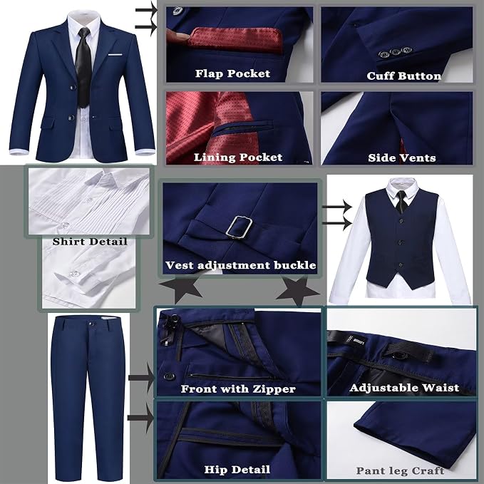 Boys Suit Set Slim Fit Kids Formal Suits Toddler Tuxedo Wedding Prom Classic - Image 4