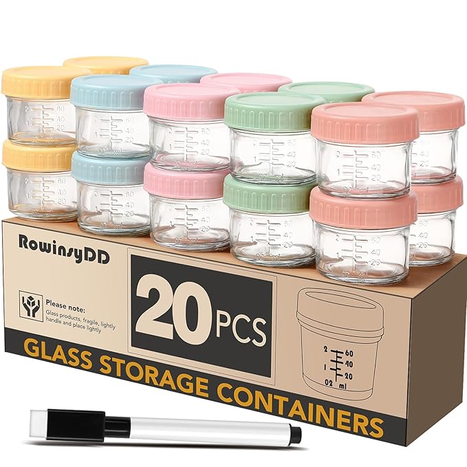 20 Pack Glass Baby Food Storage Containers, 4 oz Leakproof Baby Food Jars by RowinsyDD