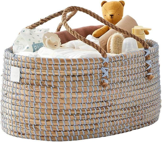 BEBE BASK Premium Light Blue Baby Diaper Caddy Organizer -Handmade by BEBEBASK%C2%AE