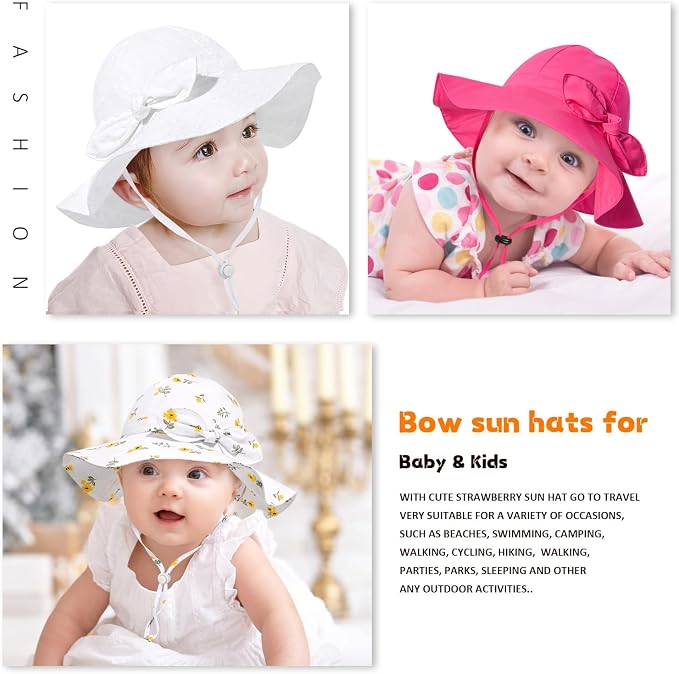 Baby Girl Sun Hat with UPF 50+ Outdoor Adjustable Beach Hat with Wide Brim - Image 7