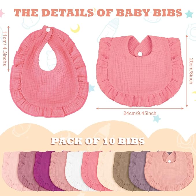 Seematn 10 Pcs Baby Muslin Bibs Drool Bibs Bandana Ruffle Soft Cotton - Image 2