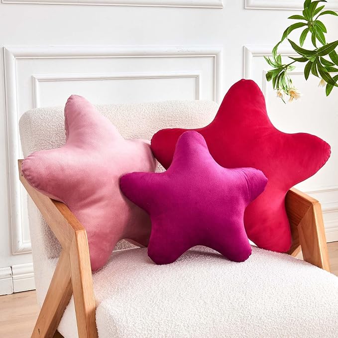 Hot Pink Star Throw Pillow, Cute Star Pillow Room Decor, Soft 14.9" Star Shaped - Image 3
