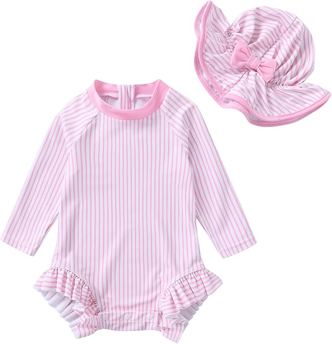 Infant Baby Girl Swimsuit One-Piece Long Sleeve Rash Guard by YOUNGERTREE