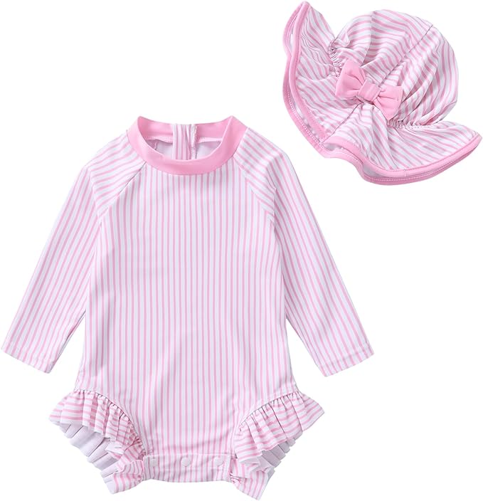 Infant Baby Girl Swimsuit One-Piece Long Sleeve Rash Guard by YOUNGERTREE