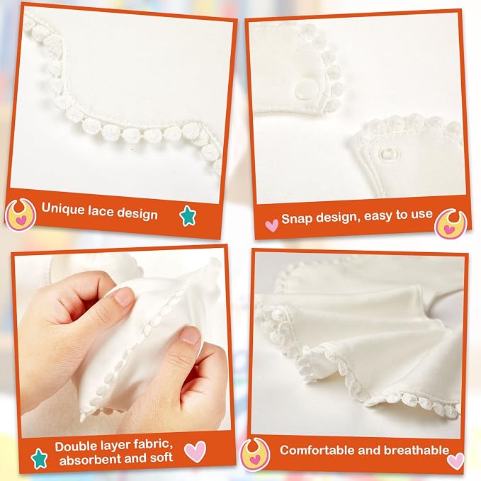 JenPen White Bibs for Baby Girl Bandana Muslin 360 Bibs Baby Bandana Drool for - Image 3