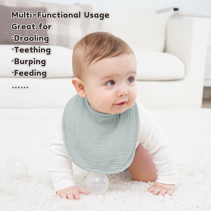 Susurration Muslin Baby Bibs 8 Pack Bandana Drool Bibs, Soft Square Adjustable - Image 5