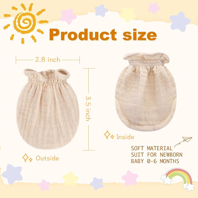 Pro Goleem Muslin Baby Mittens for Newborn, 100% Cotton No Scratch Soft - Image 4