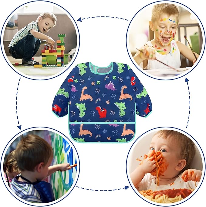 Accmor 5 Pack Long Sleeve Bibs, Baby Smock Waterproof Sleeved Bib Smock - Image 6