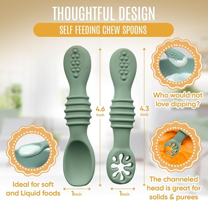 4pc Silicone Baby Spoons Self Feeding Baby Utensils 6-12 Months - Image 3
