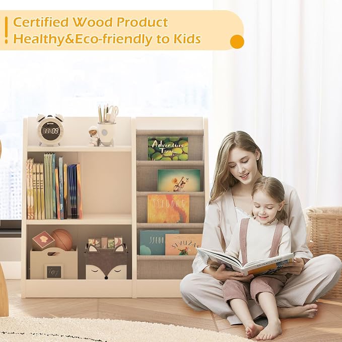 White Kids Bookshelf Wood Toy Storage Organizer Cabinet Children Bookcase - Image 6