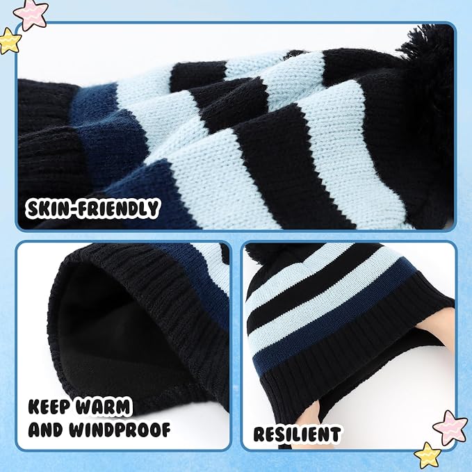 Duoyeree Kids Beanie Hat for Boys Girls Pom-pom Kint Hats Cozy Lining Winter - Image 5