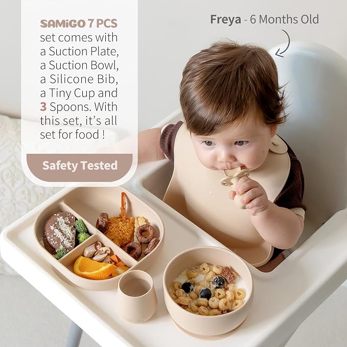 SAMiGO Silicone Baby Feeding Set, Suction Plate Bowl Set, Self Feeding Spoons - Image 2