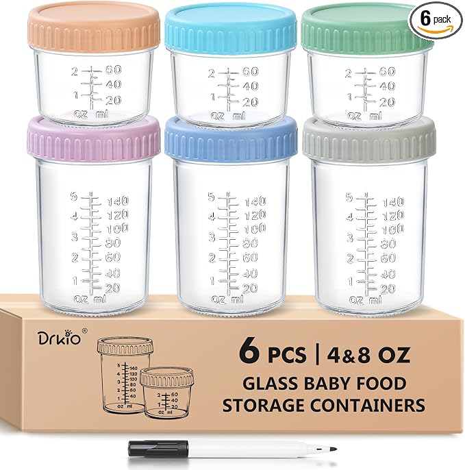 DRKIO 6 Pack Glass Baby Food Storage Containers by DRKIO